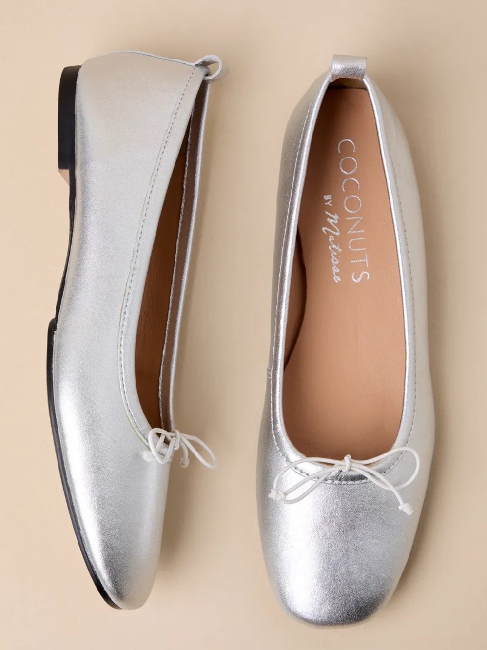Nikki Silver Metallic Leather Bow Ballet Flats